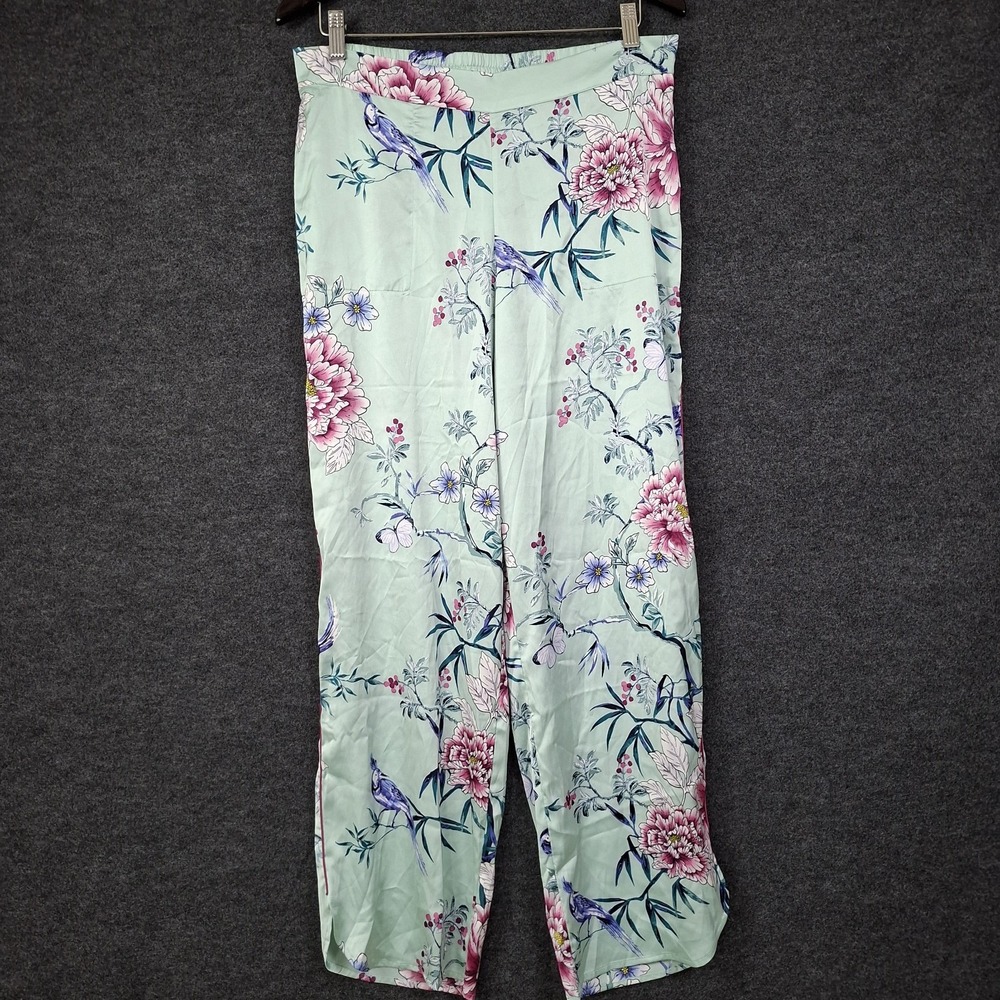 NEW Soma Women's Medium Satin Pajama Pants Wide Leg Large Colorful Garden Scene